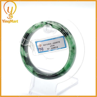 Yingmart 52mm PNJ220814 Certified Natural Color Green With Black Brown Spot Jadeite Jade Bangle Bracelet, Real Gemstone, Jewelry