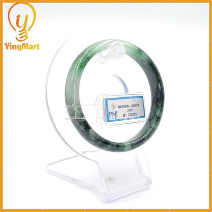 Yingmart 54mm PNJ Certified Natural Color Green With Black Brown Spot Jadeite Jade Bangle Bracelet, Real Gemstone, Jewelry