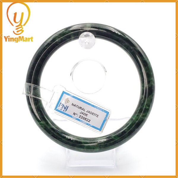 YingCollection 66mm PNJ220822 Certified Natural Color Green With Black Brown Spot Jadeite Jade Bangle Bracelet, Real Gemstone, Jewelry
