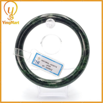 YingCollection 66mm PNJ220822 Certified Natural Color Green With Black Brown Spot Jadeite Jade Bangle Bracelet, Real Gemstone, Jewelry