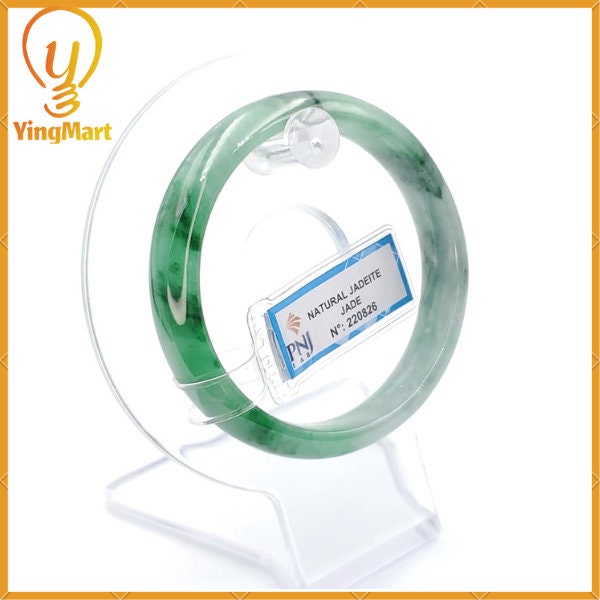 Yingmart 53mm PNJ Certified Natural Color Green With Black Brown Spot Jadeite Jade Bangle Bracelet, Real Gemstone, Jewelry