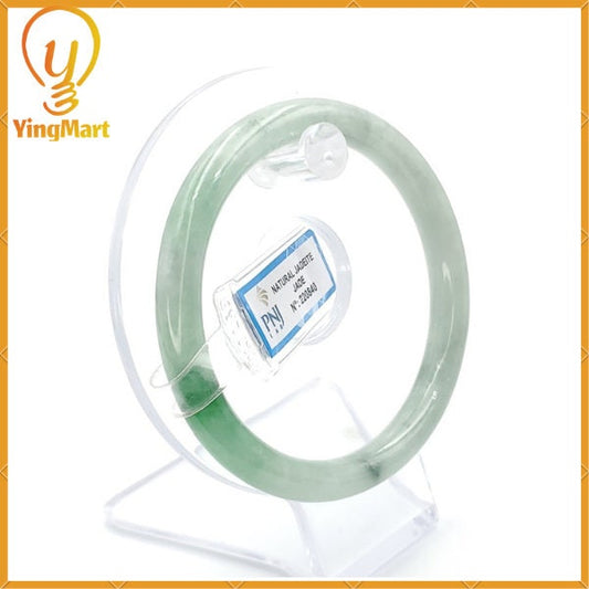 YingCollection 60mm PNJ Certified Natural Color Green With Black Brown Spot Jadeite Jade Bangle Bracelet, Real Gemstone, Jewelry