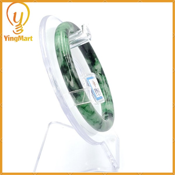 Yingmart 54mm PNJ220848 Certified Natural Color Green With Black Brown Spot Jadeite Jade Bangle Bracelet, Real Gemstone, Jewelry