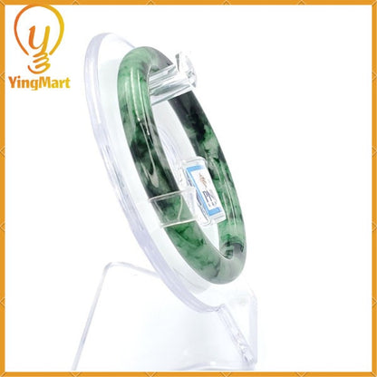 Yingmart 54mm PNJ220848 Certified Natural Color Green With Black Brown Spot Jadeite Jade Bangle Bracelet, Real Gemstone, Jewelry
