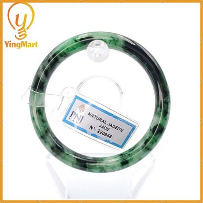 Yingmart 54mm PNJ220848 Certified Natural Color Green With Black Brown Spot Jadeite Jade Bangle Bracelet, Real Gemstone, Jewelry