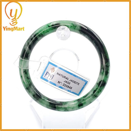 Yingmart 54mm PNJ220848 Certified Natural Color Green With Black Brown Spot Jadeite Jade Bangle Bracelet, Real Gemstone, Jewelry