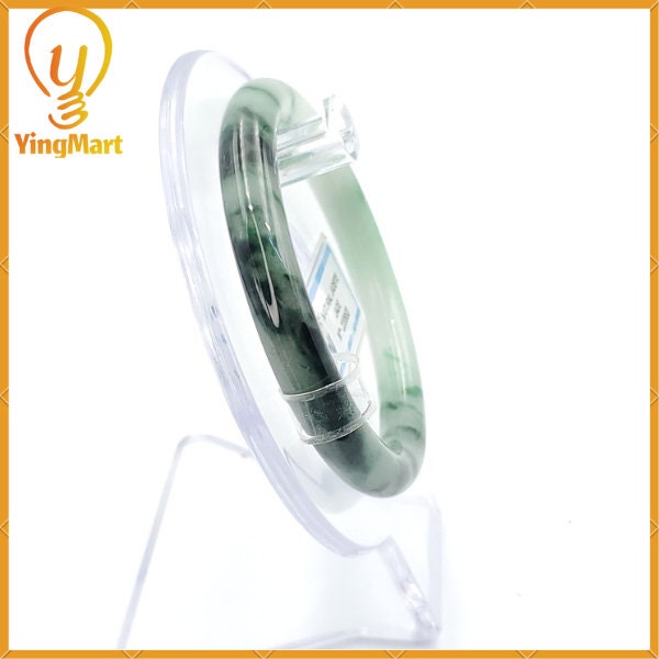 Yingmart 52mm PNJ220853 Certified Natural Color Green With Black Brown Spot Jadeite Jade Bangle Bracelet, Real Gemstone, Jewelry