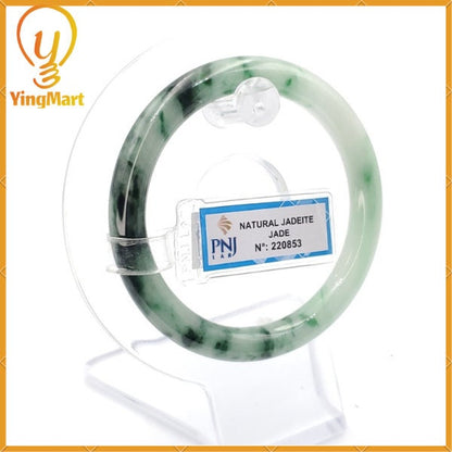 Yingmart 52mm PNJ220853 Certified Natural Color Green With Black Brown Spot Jadeite Jade Bangle Bracelet, Real Gemstone, Jewelry