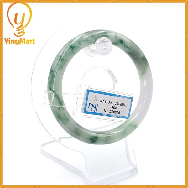 Yingmart 52mm PNJ220875 Certified Natural Color Green With Black Brown Spot Jadeite Jade Bangle Bracelet, Real Gemstone, Jewelry