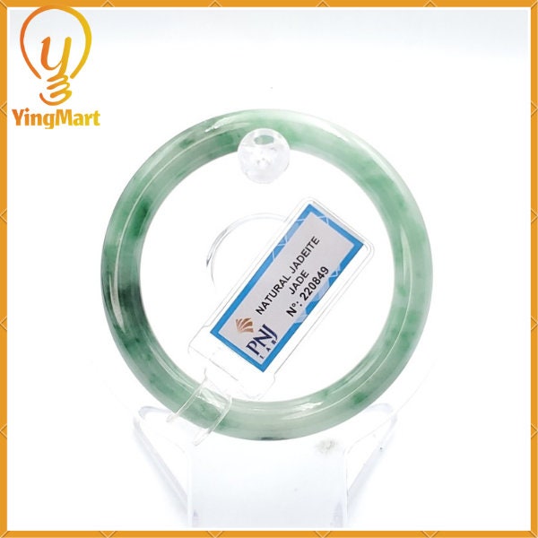 Yingmart 52mm PNJ220875 Certified Natural Color Green With Black Brown Spot Jadeite Jade Bangle Bracelet, Real Gemstone, Jewelry