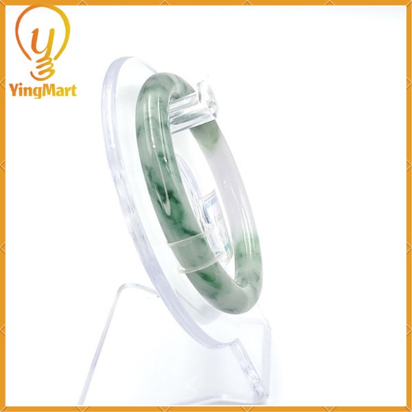 Yingmart 52mm PNJ220875 Certified Natural Color Green With Black Brown Spot Jadeite Jade Bangle Bracelet, Real Gemstone, Jewelry