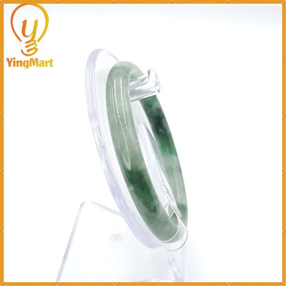 YingCollection 60mm PNJ Certified Natural Color Green With Black Brown Spot Jadeite Jade Bangle Bracelet, Real Gemstone, Jewelry