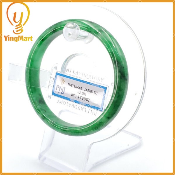 Jade Bangle 55mm PNJ179067 Certified | Yingmart Natural Color Green White to Green, Black Grey Spots Jadeite Jade Bracelet for Men, Women.