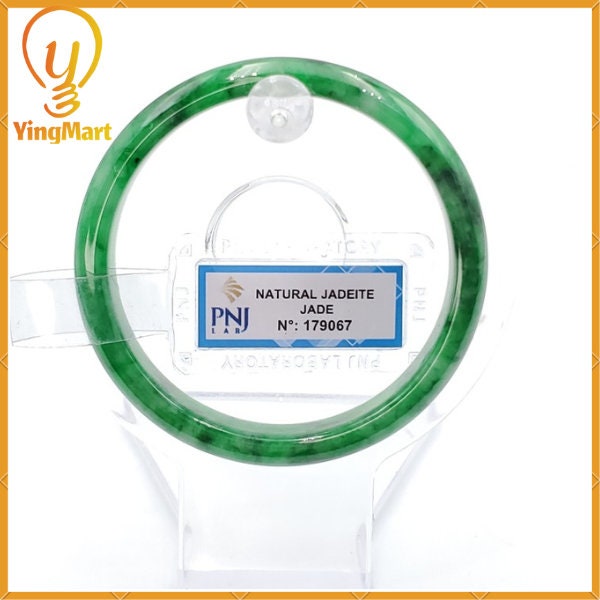 Jade Bangle 55mm PNJ179067 Certified | Yingmart Natural Color Green White to Green, Black Grey Spots Jadeite Jade Bracelet for Men, Women.