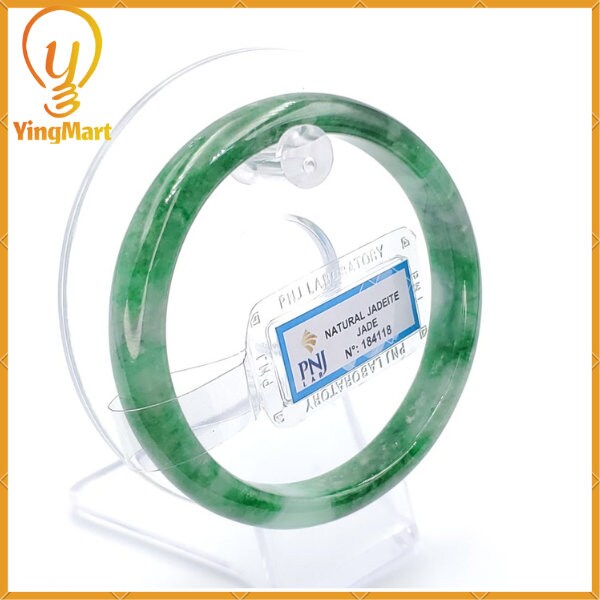 YingCollection 61mm PNJ 184118 Certified Natural Color Green With Black Brown Spot Jadeite Jade Bangle Bracelet, Real Gemstone, Jewelry