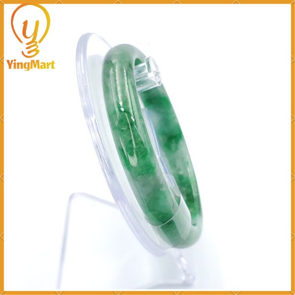 YingCollection 61mm PNJ 184118 Certified Natural Color Green With Black Brown Spot Jadeite Jade Bangle Bracelet, Real Gemstone, Jewelry
