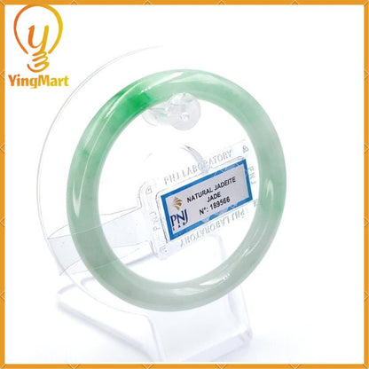 YingCollection 55mm PNJ189566 Certified Natural Color Green With Black Brown Spot Jadeite Jade Bangle Bracelet, Real Gemstone, Jewelry