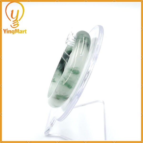 Yingmart 53mm PNJ221612 Certified Natural Color Green With Black Brown Spot Jadeite Jade Bangle Bracelet, Real Gemstone, Jewelry