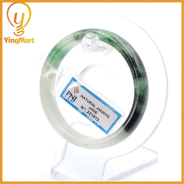 Yingmart 53mm PNJ221613 Certified Natural Color Green With Black Brown Spot Jadeite Jade Bangle Bracelet, Real Gemstone, Jewelry