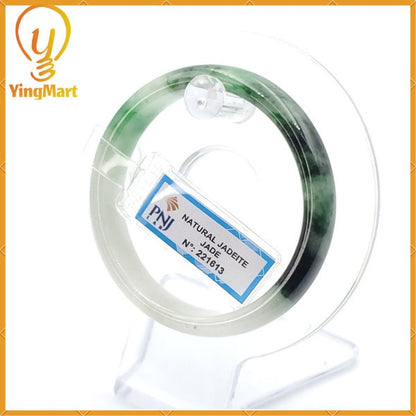 Yingmart 53mm PNJ221613 Certified Natural Color Green With Black Brown Spot Jadeite Jade Bangle Bracelet, Real Gemstone, Jewelry