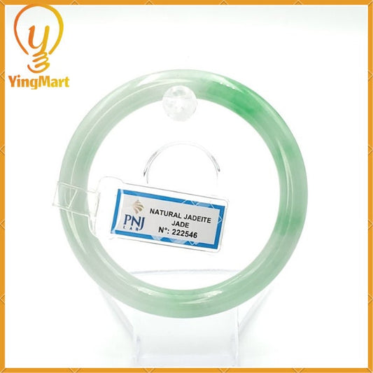 YingCollection 60mm PNJ 222546 Certified Natural Color Green With Black Brown Spot Jadeite Jade Bangle Bracelet, Real Gemstone, Jewelry