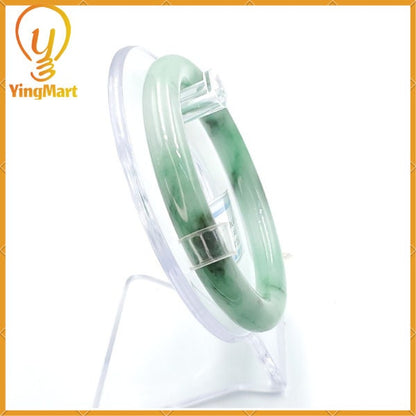 YingCollection 59mm PNJ 222547 Certified Natural Color Green With Black Brown Spot Jadeite Jade Bangle Bracelet, Real Gemstone, Jewelry