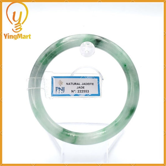 YingCollection 60mm PNJ 222553 Certified Natural Color Green With Black Brown Spot Jadeite Jade Bangle Bracelet, Real Gemstone, Jewelry