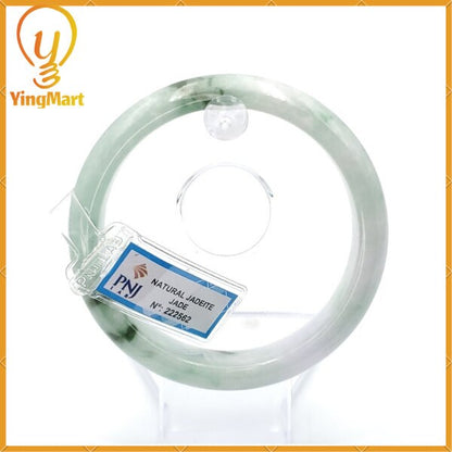 YingCollection 60mm PNJ 222562 Certified Natural Color Green With Black Brown Spot Jadeite Jade Bangle Bracelet, Real Gemstone, Jewelry