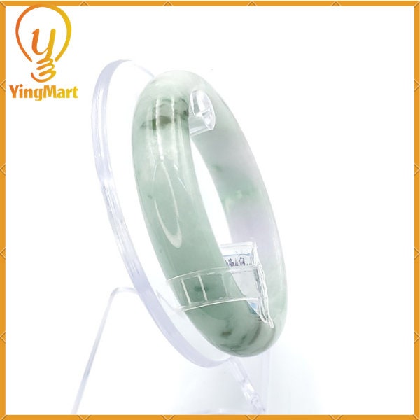 YingCollection 60mm PNJ 222562 Certified Natural Color Green With Black Brown Spot Jadeite Jade Bangle Bracelet, Real Gemstone, Jewelry