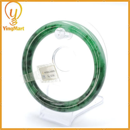 YingCollection 63mm PNJ 123750 Certified Natural Color Green With Black Brown Spot Jadeite Jade Bangle Bracelet, Real Gemstone, Jewelry