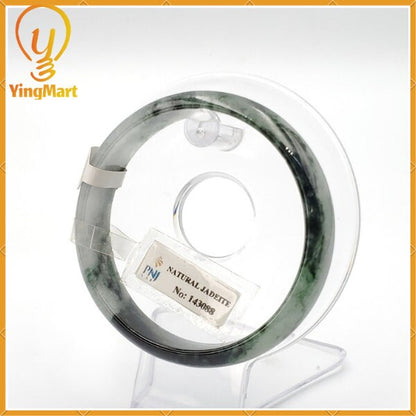 YingCollection 62mm PNJ143088 Certified Natural Color With Black Brown Spot Jadeite Jade Bangle Bracelet, Real Gemstone, Jewelry