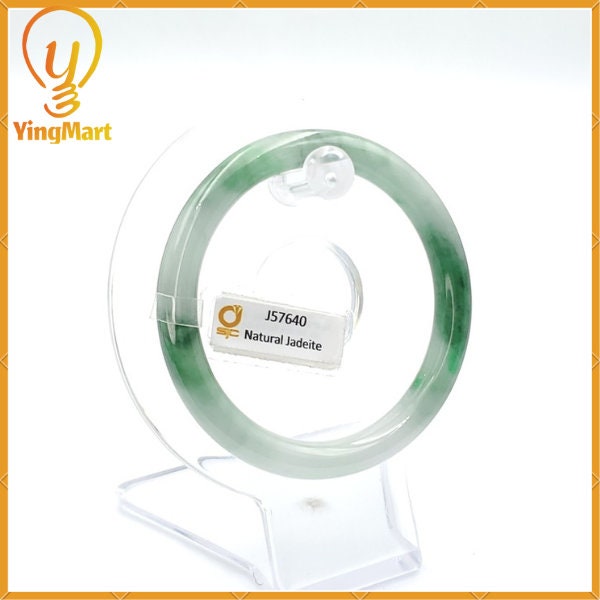 YingCollection 54mm SJC 57640 Certified Natural Color Green With Black Brown Spot Jadeite Jade Bangle Bracelet, Real Gemstone, Jewelry