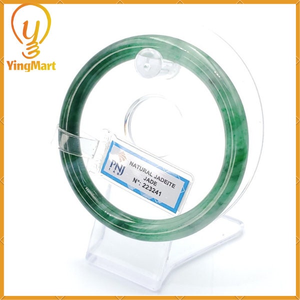 YingCollection 60mm PNJ 223241 Certified Natural Color Green With Black Brown Spot Jadeite Jade Bangle Bracelet, Real Gemstone, Jewelry