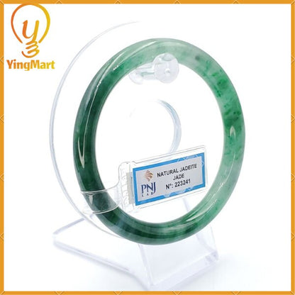 YingCollection 60mm PNJ 223241 Certified Natural Color Green With Black Brown Spot Jadeite Jade Bangle Bracelet, Real Gemstone, Jewelry