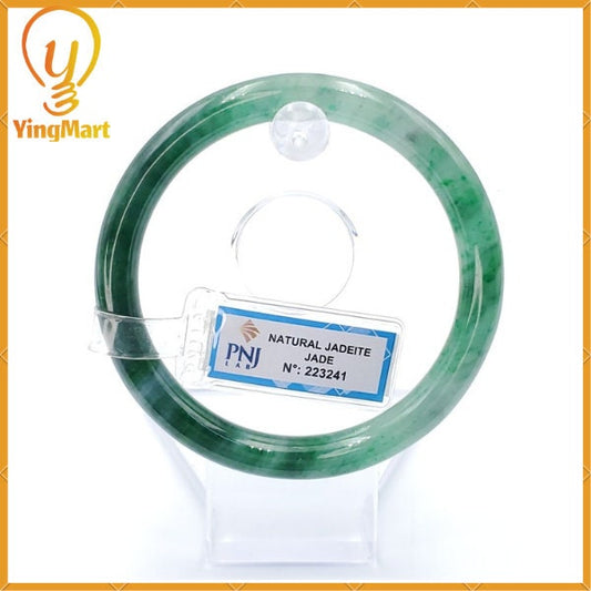 YingCollection 60mm PNJ 223241 Certified Natural Color Green With Black Brown Spot Jadeite Jade Bangle Bracelet, Real Gemstone, Jewelry