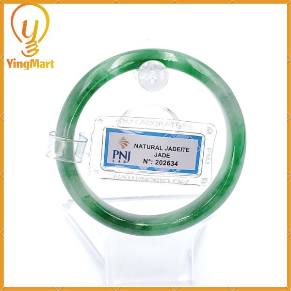Jade Bangle 54mm PNJ202634 Certified | Yingmart Natural Color Green White to Green, Light Grey Jadeite Jade Bracelet for Men, Women.