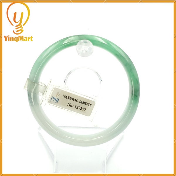 Jade Bangle 56mm PNJ127277 Certified | Natural Color Green White to Green with Black Spots Jadeite Jade Bracelet for Men, Women, Grandmother