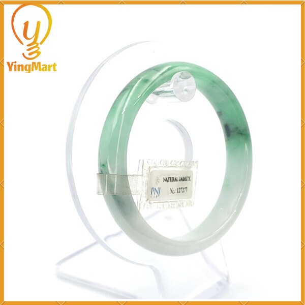 Jade Bangle 56mm PNJ127277 Certified | Natural Color Green White to Green with Black Spots Jadeite Jade Bracelet for Men, Women, Grandmother