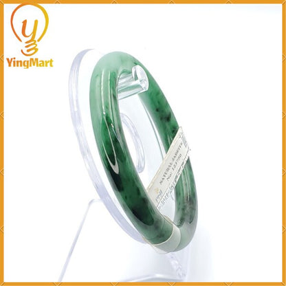 YingCollection 63mm PNJ 123750 Certified Natural Color Green With Black Brown Spot Jadeite Jade Bangle Bracelet, Real Gemstone, Jewelry
