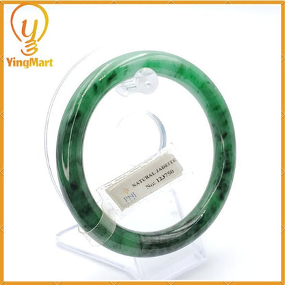 YingCollection 63mm PNJ 123750 Certified Natural Color Green With Black Brown Spot Jadeite Jade Bangle Bracelet, Real Gemstone, Jewelry