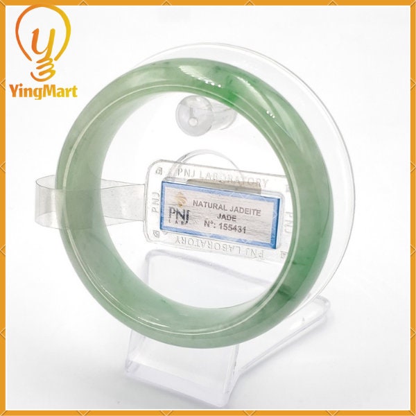 Jade Bangle 59mm PNJ155431 Certified | Yingmart Natural Color Light to Medium Green Jadeite Jade Bracelet for Men, Women, Grandmother,Sister