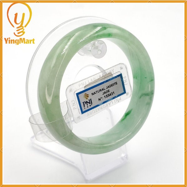 Jade Bangle 59mm PNJ155431 Certified | Yingmart Natural Color Light to Medium Green Jadeite Jade Bracelet for Men, Women, Grandmother,Sister