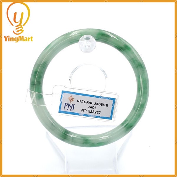 Jade Bangle 58mm PNJ223237 Certified | Natural Color Green White to Green, Black Grey Jadeite Jade Bracelet for Men, Women, Grandmother