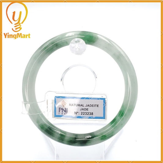 YingCollection 59mm PNJ223238 Certified Natural Color Green With Black Brown Spot Jadeite Jade Bangle Bracelet, Real Gemstone, Jewelry