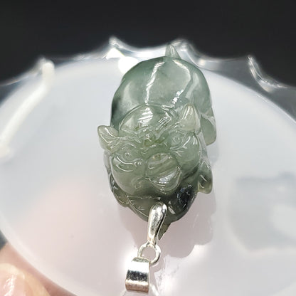 Yingmart Light Blue Piggy Burmese Myanmar Genuine Jadeite Jade Grade A Hand Craving Pedant with Hook setting