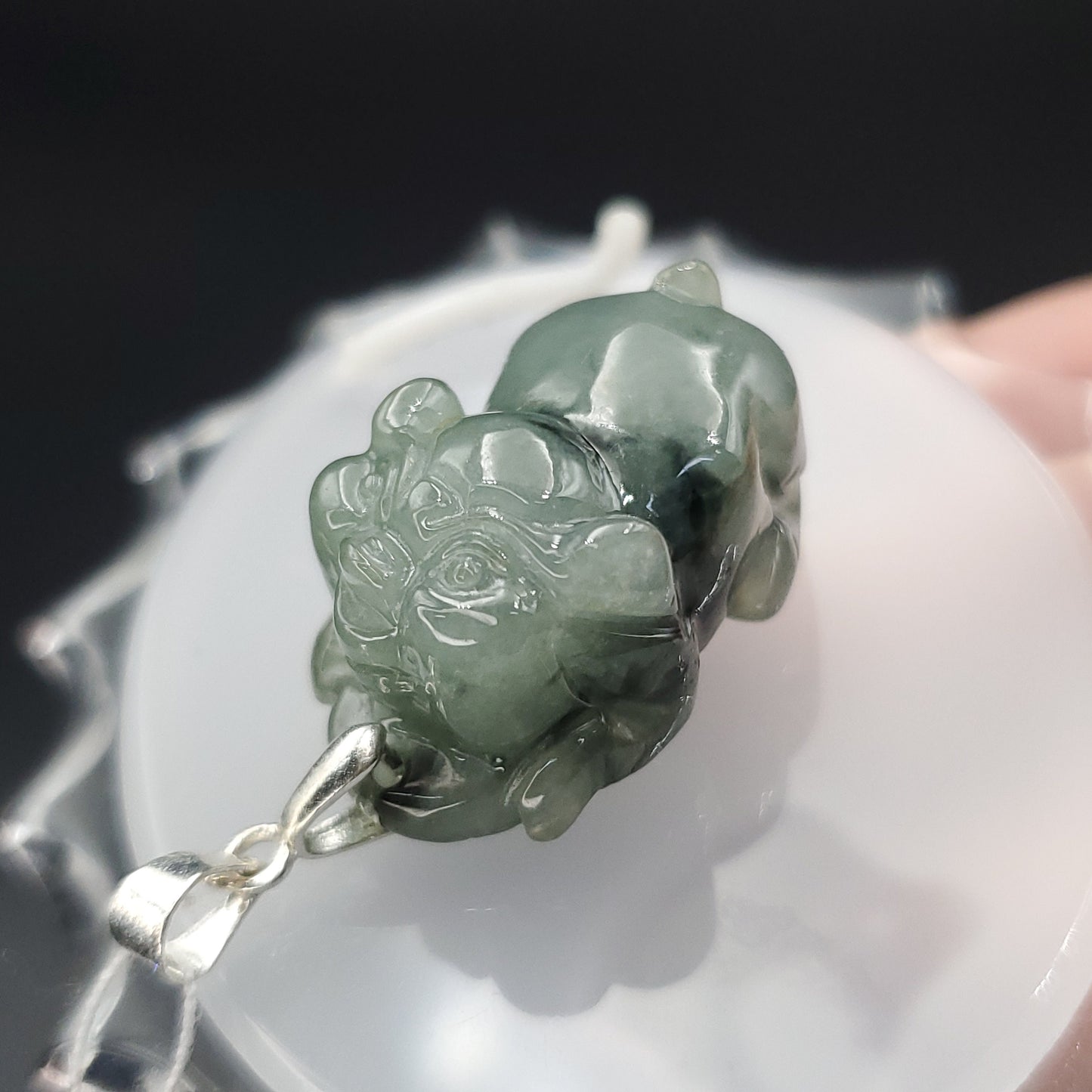 Yingmart Light Blue Piggy Burmese Myanmar Genuine Jadeite Jade Grade A Hand Craving Pedant with Hook setting
