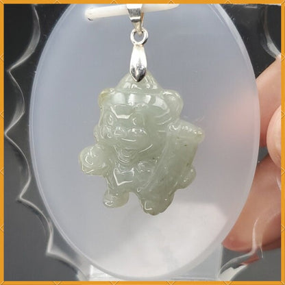 Yingmart White Happy Tiger Burmese Myanmar Genuine Jadeite Jade Grade A Hand Craving Pedant with Hook setting