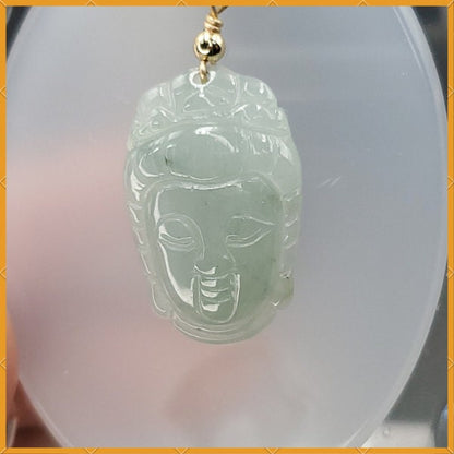 Yingmart Light Blue Guan-Yin Buhdda Face Burmese Myanmar Genuine Jadeite Jade Grade A Hand Craving Pedant with Hook setting