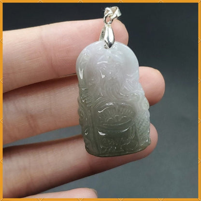 Yingmart Guan-Gong White Green  Burmese Myanmar Genuine Jadeite Jade Grade A Hand Craving Pedant with Hook setting