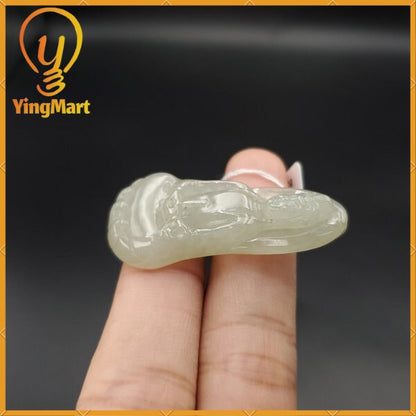 Yingmart White Guan-Yin Buhdda Burmese Myanmar Genuine Jadeite Jade Grade A Hand Craving Pedant